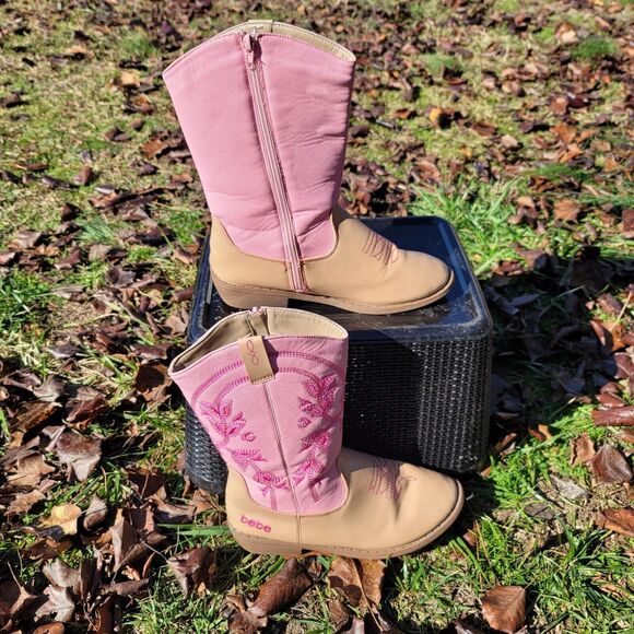 Bebe Girls Pink Embroidered Side Zip Cowgirl Boots Girls Size 7 - Picture 1 of 14
